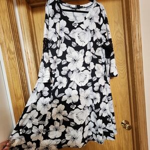 Relativity Black and White A-Line Dress with Bell Sleeves